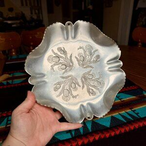 Vintage Farber & Shlevin Hand Wrought Aluminum Tray with Floral Thistle Design